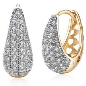 18K Gold Crystal Hoop Huggie Earrings